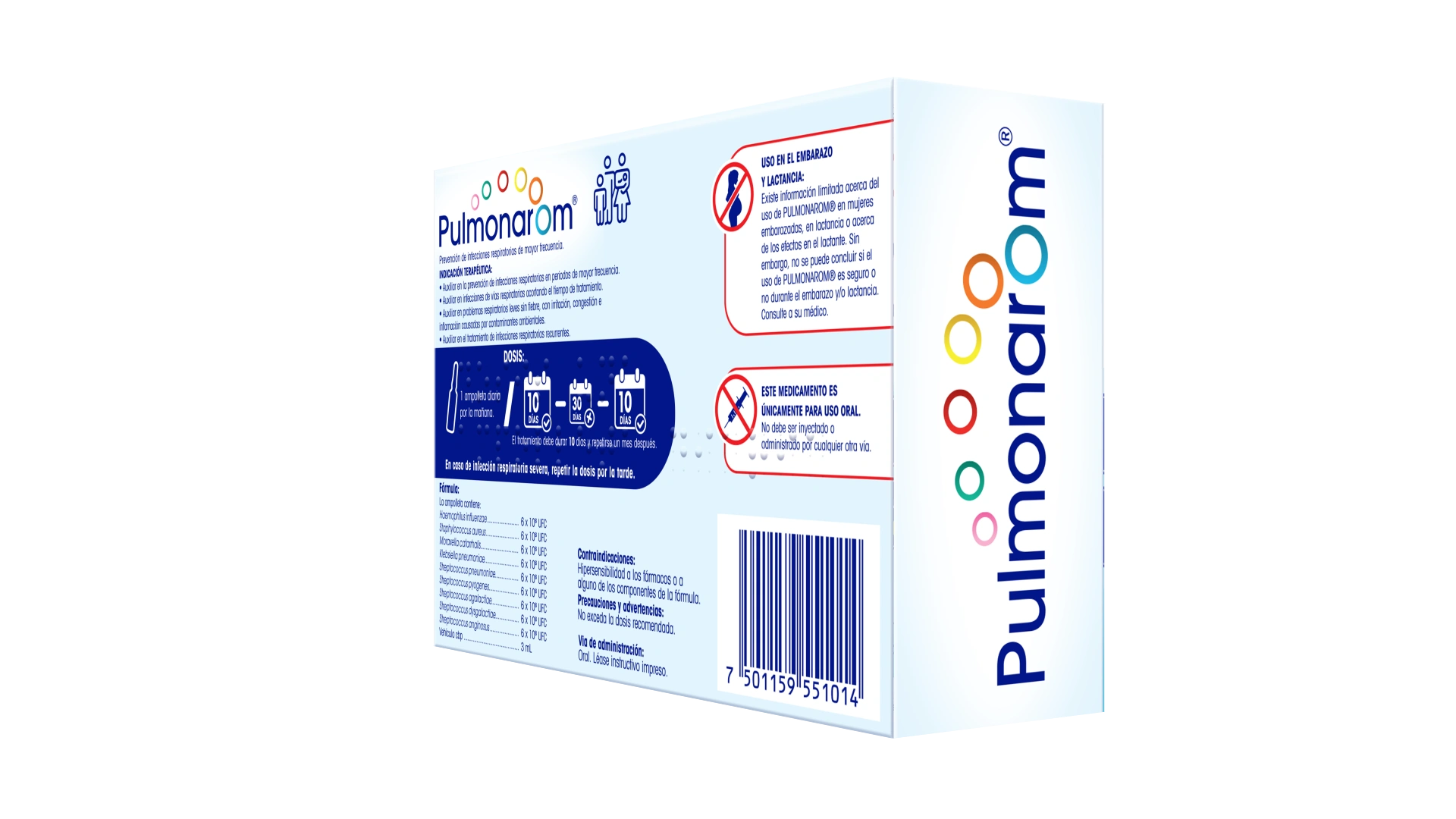 Caja de Pulmonarom® girada mostrando el costado posterior con el logotipo Pulmonarom
